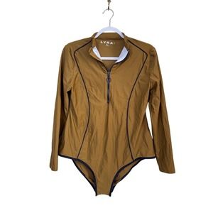 Lyra Swim Sofia Long Sleeve One Piece Swimsuit Sand Modest Zip Front XL